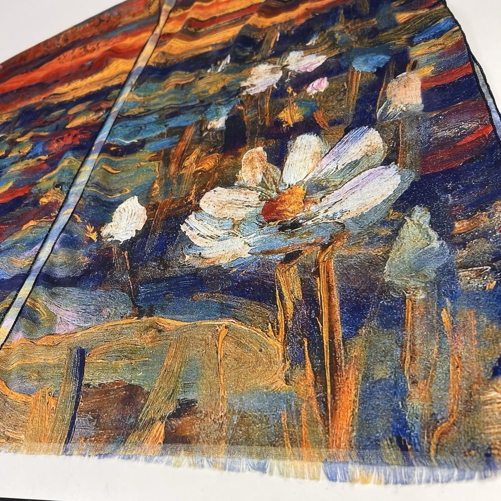 Monet Water Lilies Inspired Ruana Kimono Poly Chiffon Resort Cover Up Fringe Hem - Picture 9 of 14